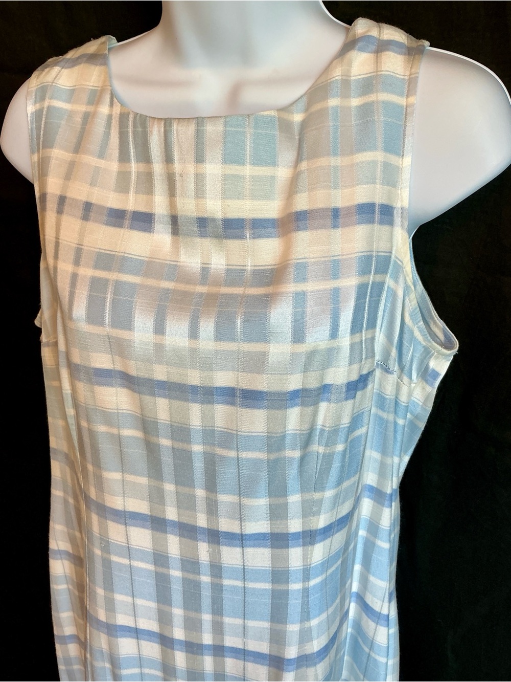 Jaclyn Smith Light Blue and White Plaid Sleeveless Shift Dress - Picture 3 of 7